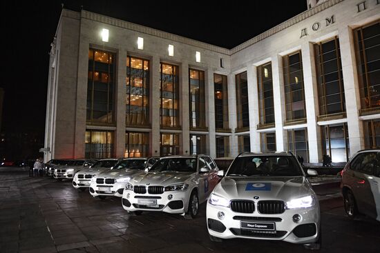 Prime Minister Dmitry Medvedev presents cars to 2018 Winter Olympics medalists at ceremony