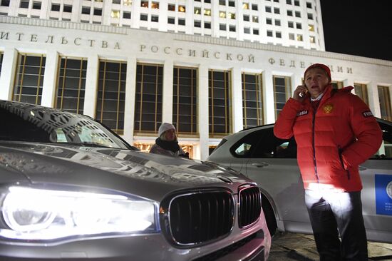 Prime Minister Dmitry Medvedev presents cars to 2018 Winter Olympics medalists at ceremony