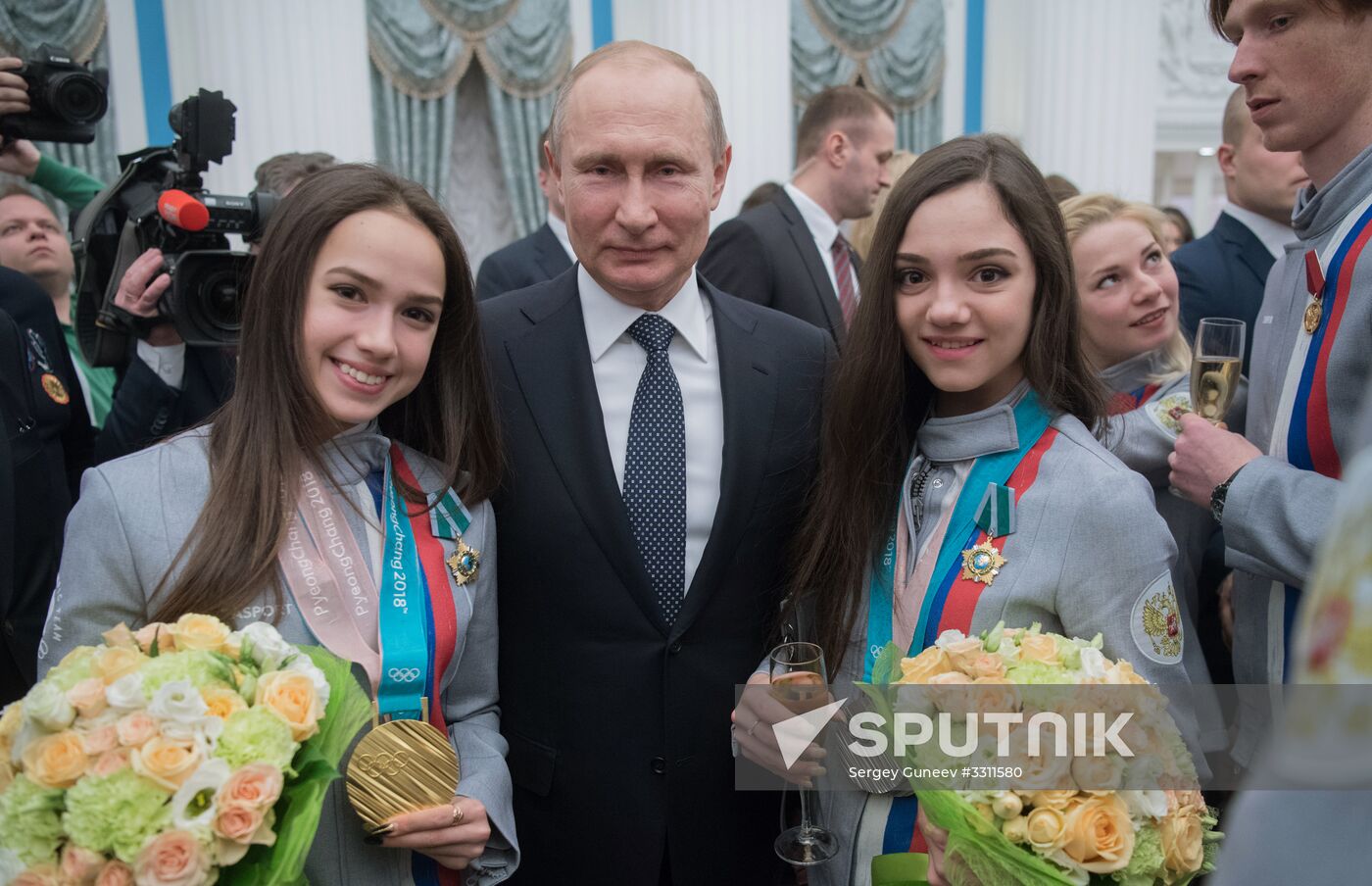 President Vladimir Putin presents state decorations to 2018 Winter Olympics medalists