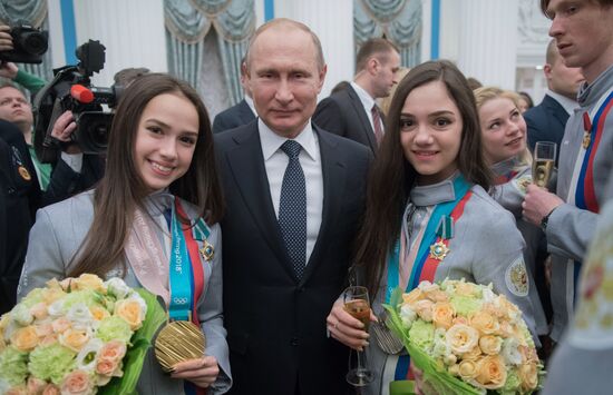 President Vladimir Putin presents state decorations to 2018 Winter Olympics medalists