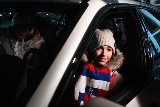 Prime Minister Dmitry Medvedev presents cars to 2018 Winter Olympics medalists at ceremony