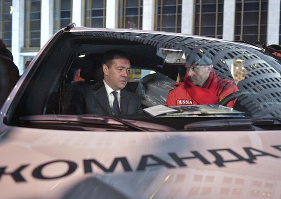 Prime Minister Dmitry Medvedev presents cars to 2018 Winter Olympics medalists at ceremony