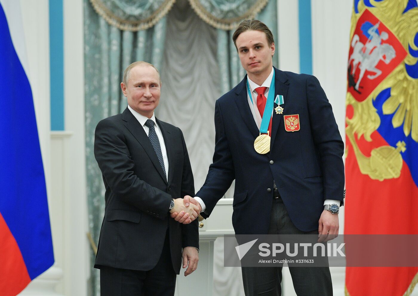 President Vladimir Putin presents state decorations to 2018 Winter Olympics medalists