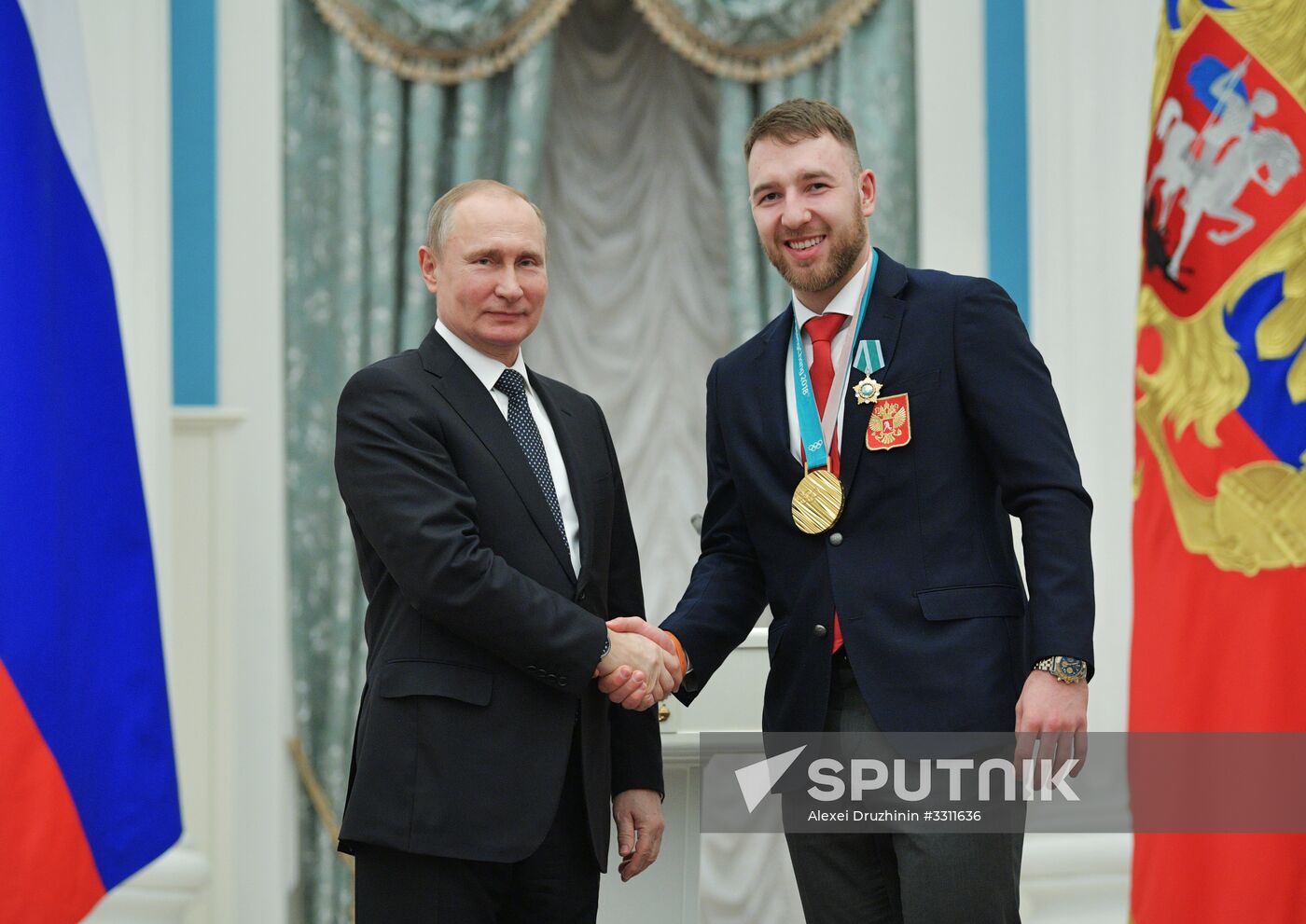 President Vladimir Putin presents state decorations to 2018 Winter Olympics medalists