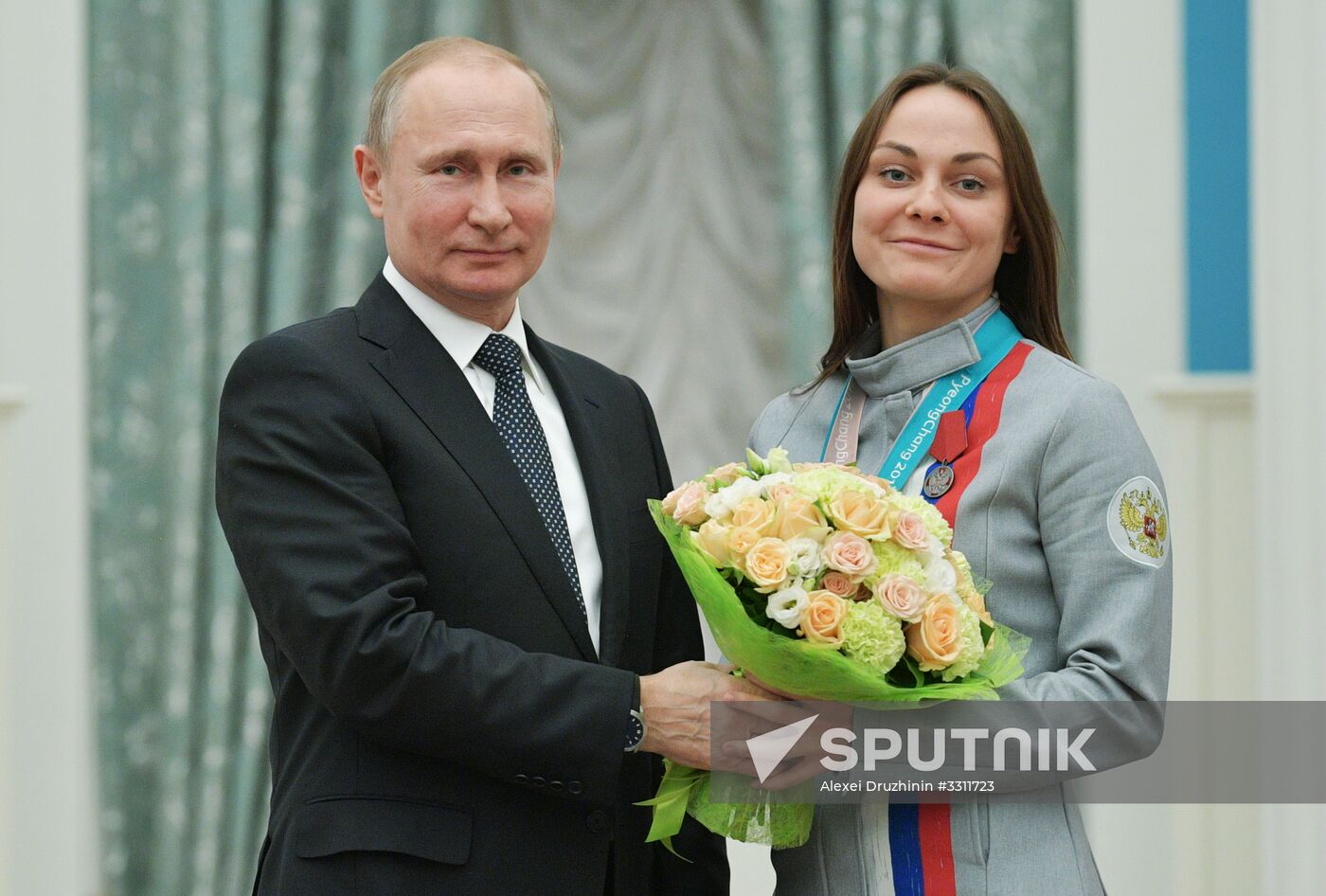 President Vladimir Putin presents state decorations to 2018 Winter Olympics medalists