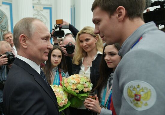 President Vladimir Putin presents state decorations to 2018 Winter Olympics medalists