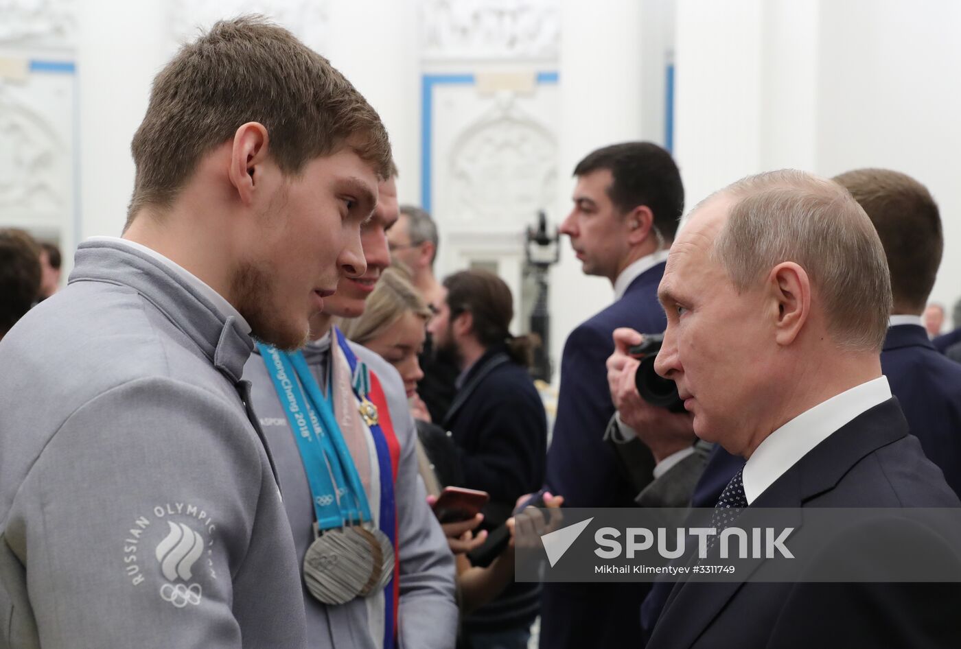 President Vladimir Putin presents state decorations to 2018 Winter Olympics medalists