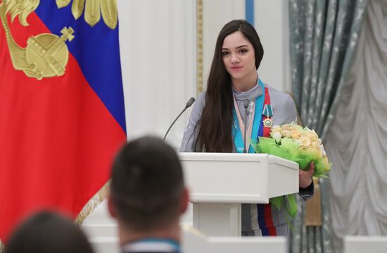 President Vladimir Putin presents state decorations to 2018 Winter Olympics medalists