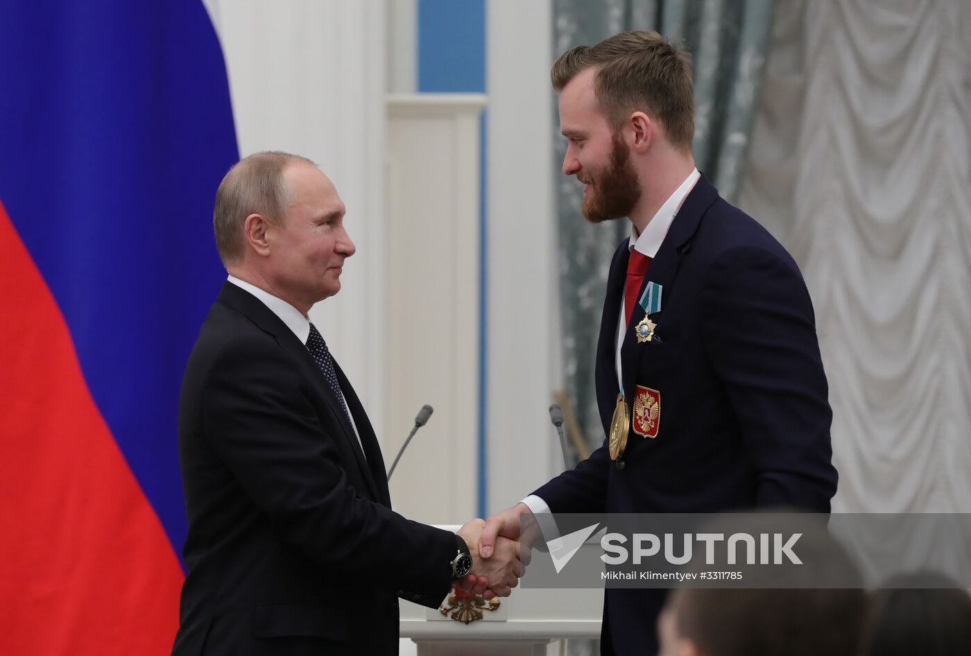 President Vladimir Putin presents state decorations to 2018 Winter Olympics medalists
