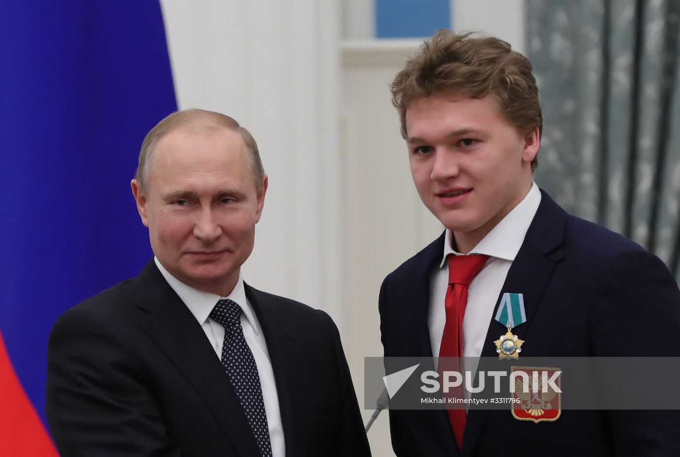 President Vladimir Putin presents state decorations to 2018 Winter Olympics medalists
