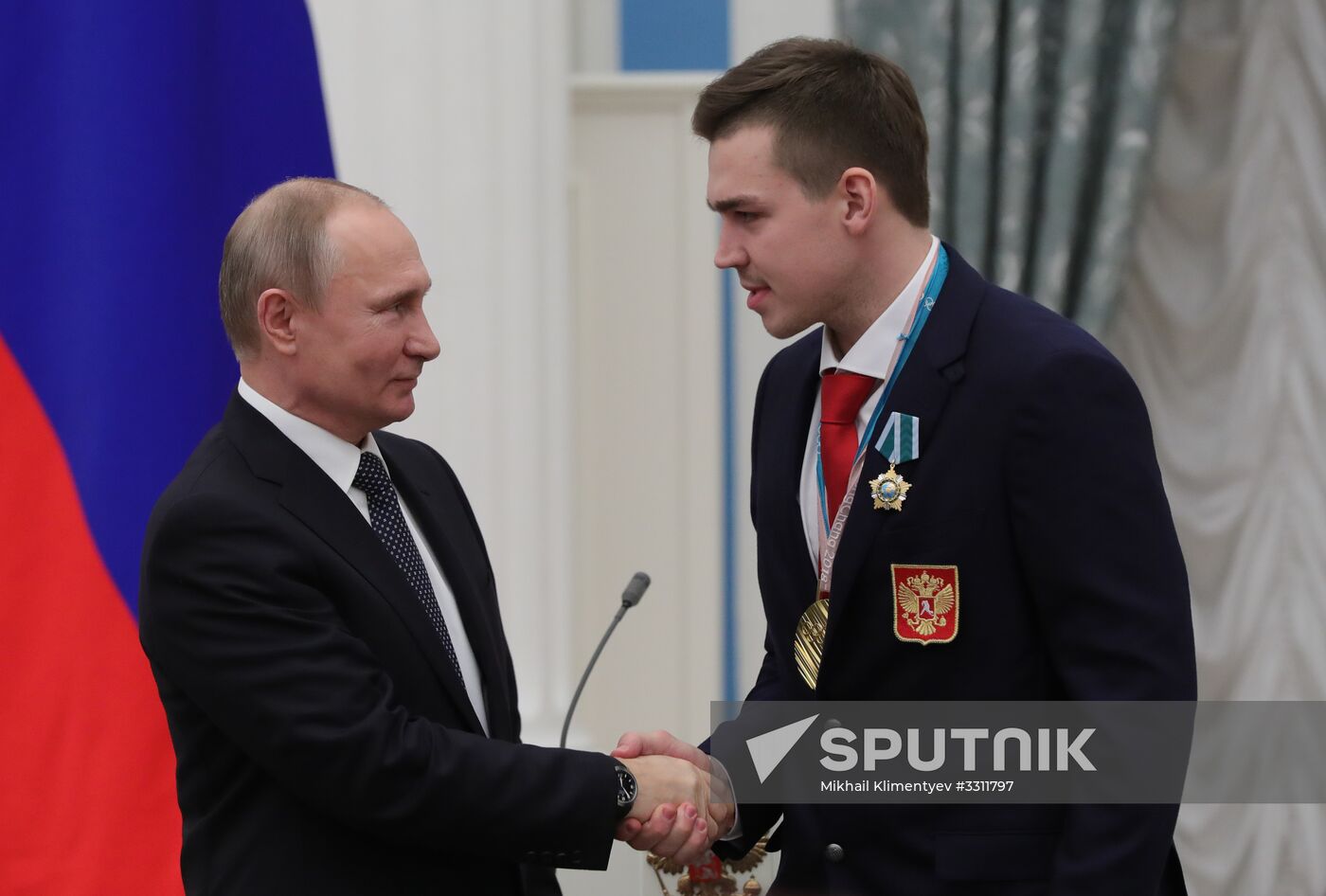 President Vladimir Putin presents state decorations to 2018 Winter Olympics medalists