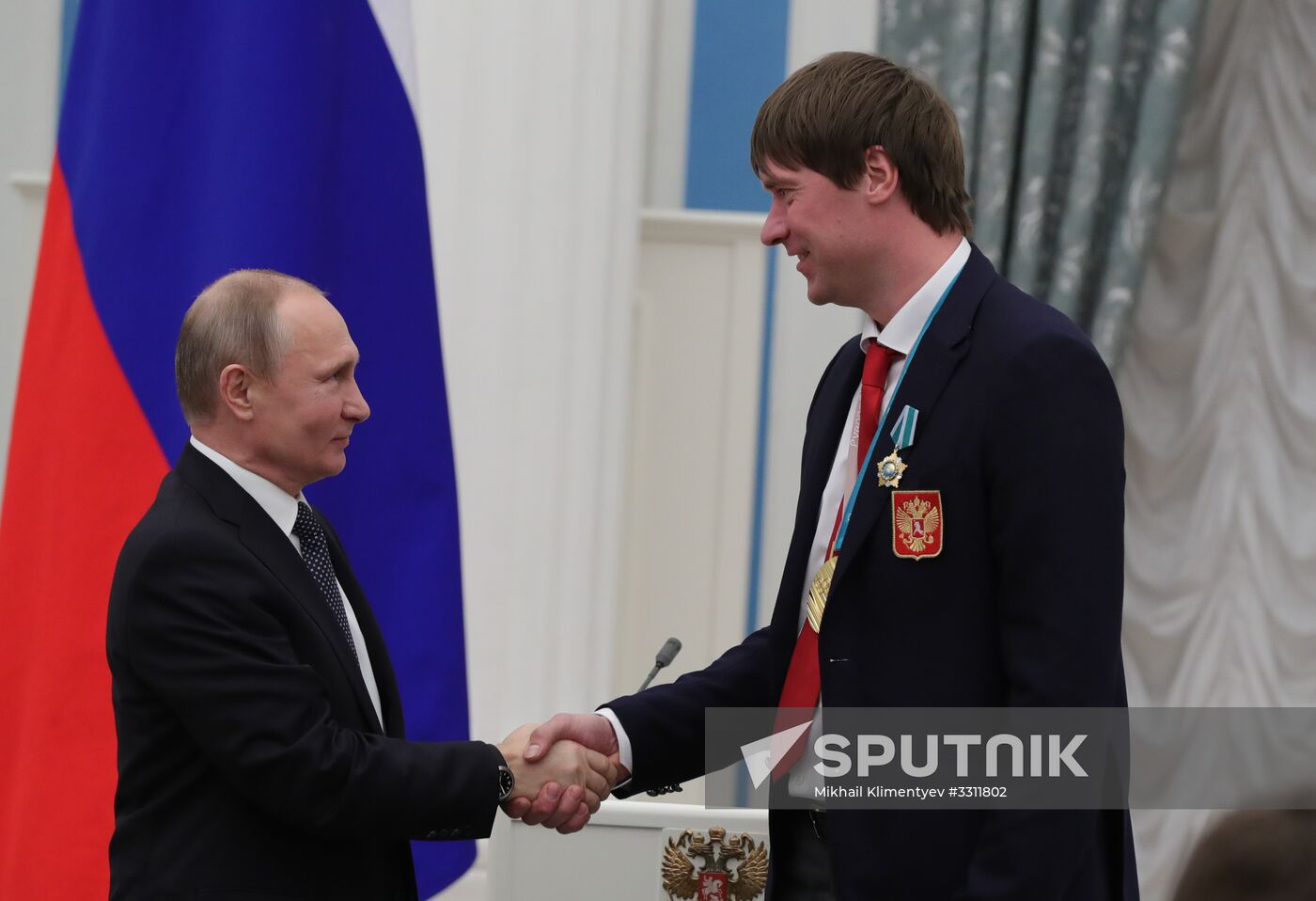 President Vladimir Putin presents state decorations to 2018 Winter Olympics medalists