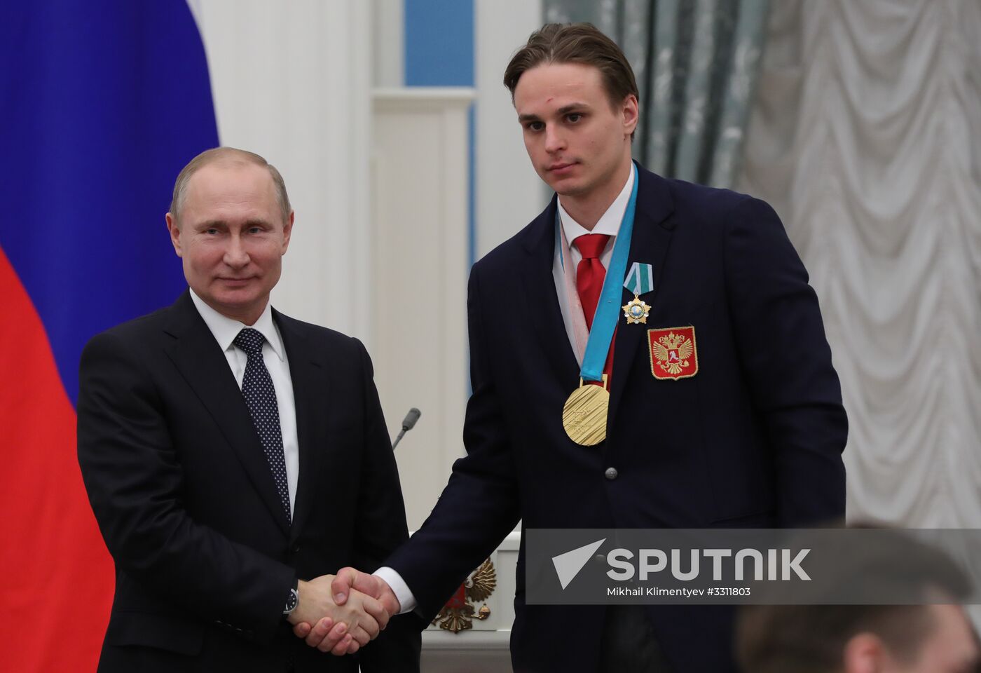 President Vladimir Putin presents state decorations to 2018 Winter Olympics medalists