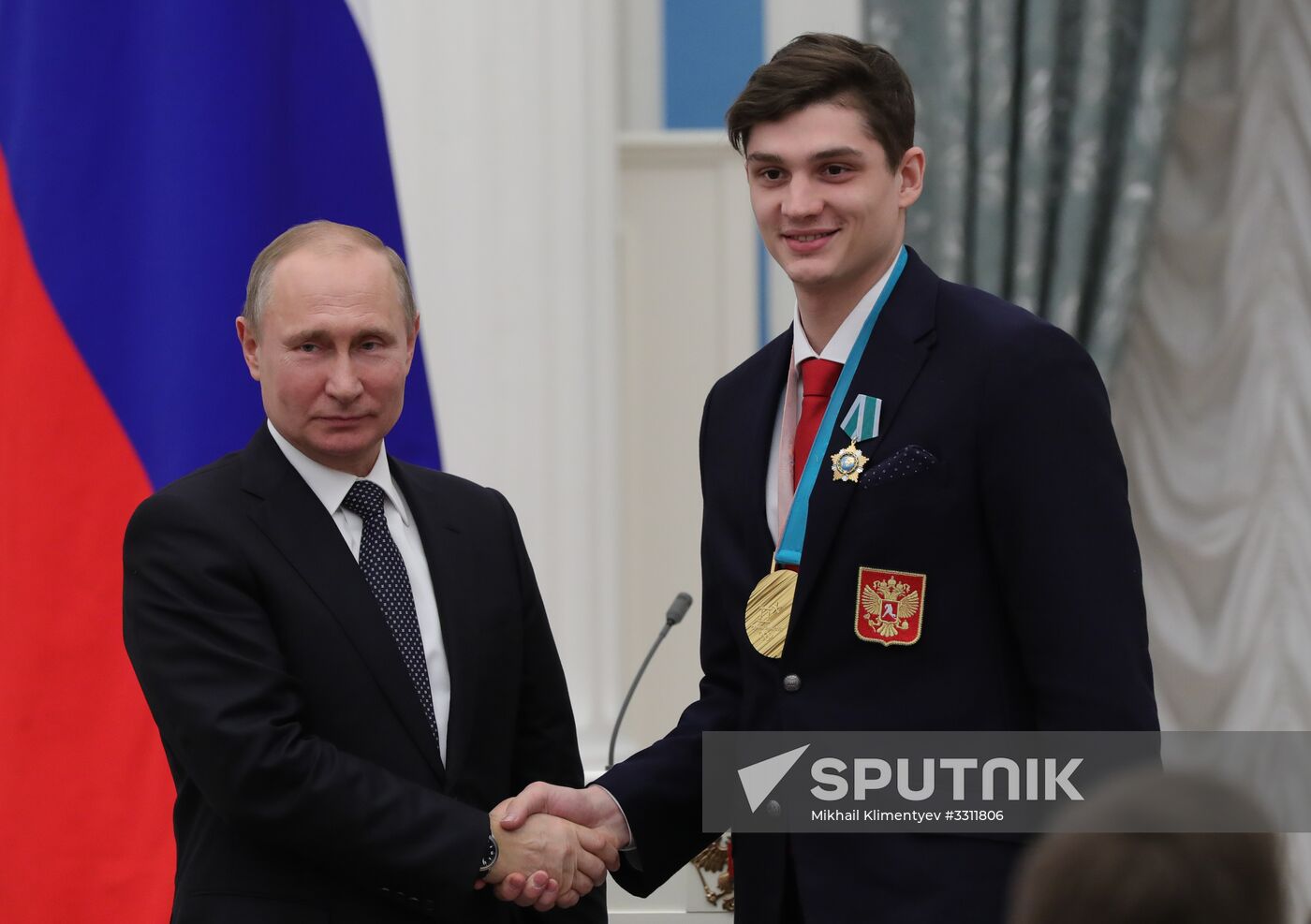 President Vladimir Putin presents state decorations to 2018 Winter Olympics medalists