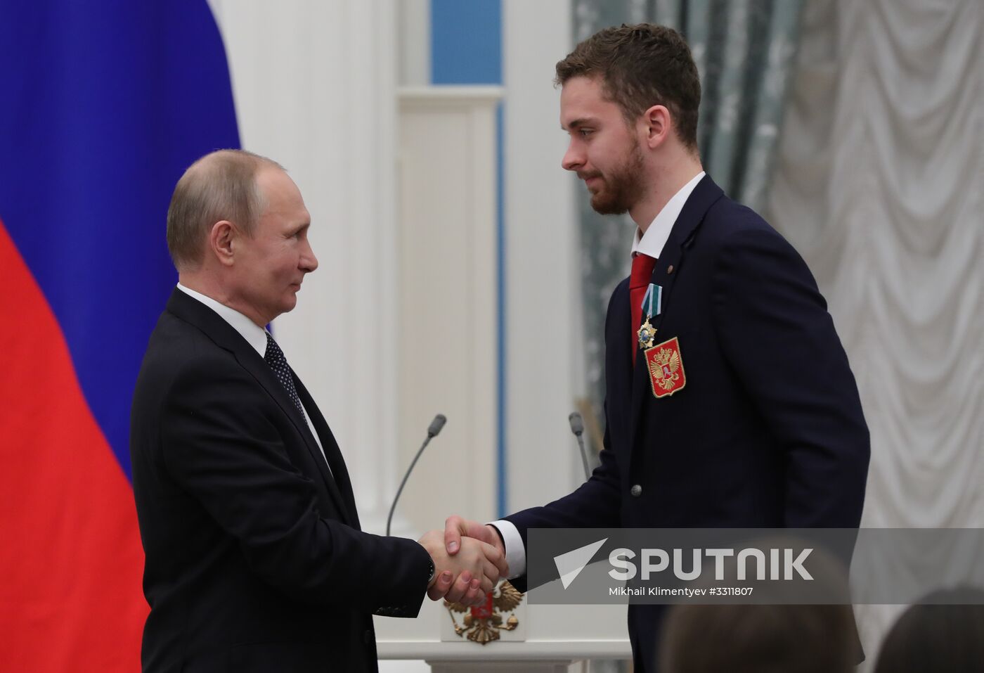 President Vladimir Putin presents state decorations to 2018 Winter Olympics medalists