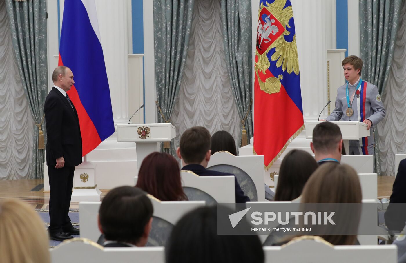 President Vladimir Putin presents state decorations to 2018 Winter Olympics medalists