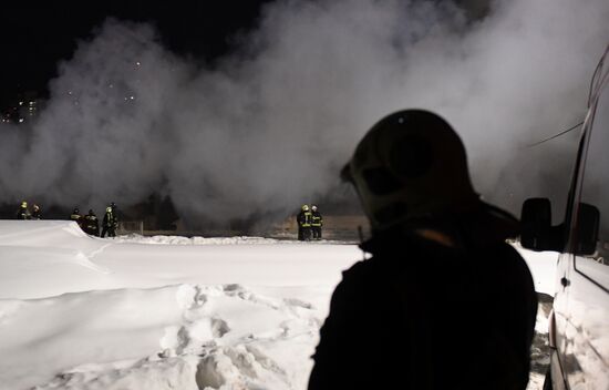 Fire on river cruise boat in Moscow