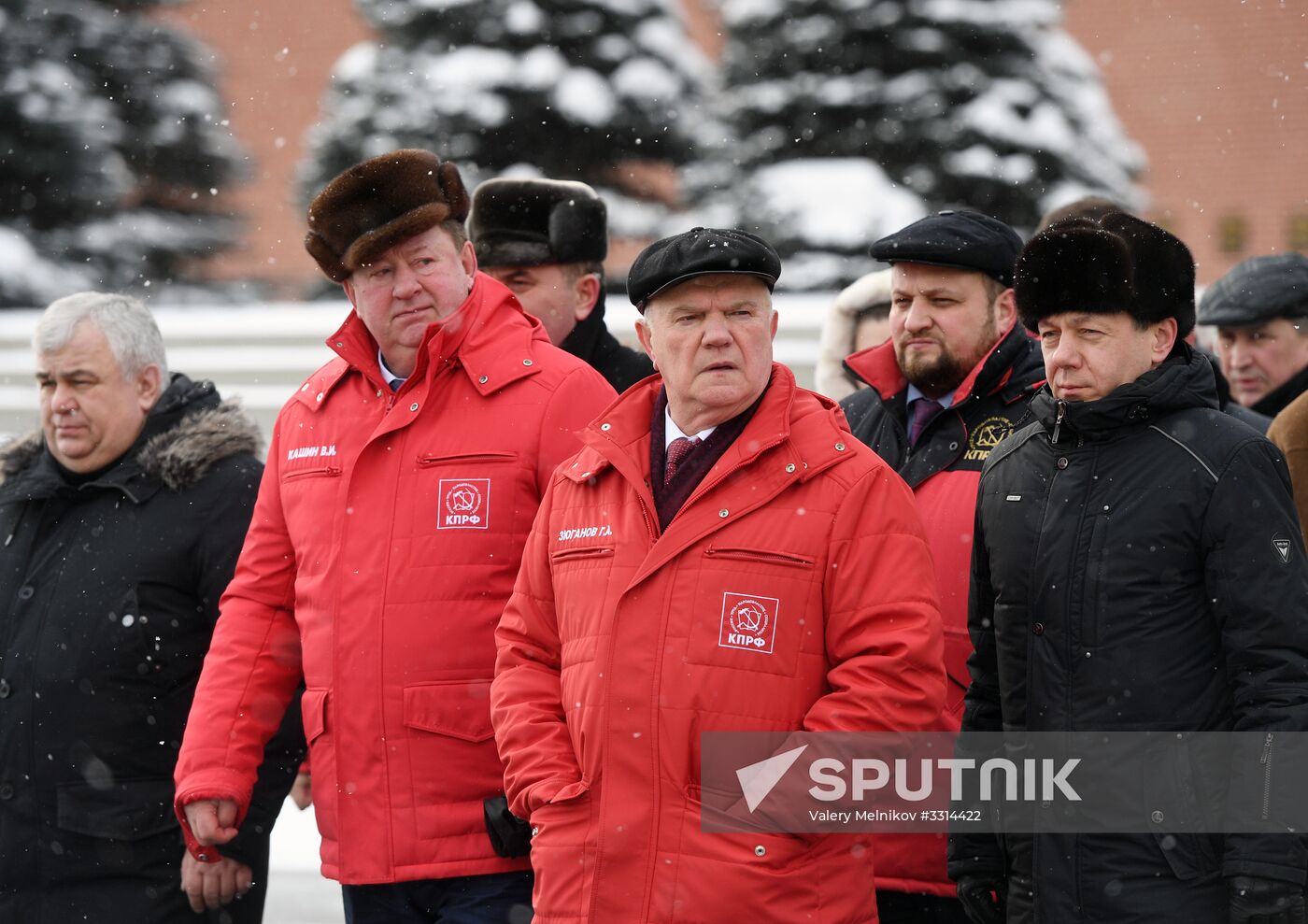 Laying flowers at Stalin's tomb by Kremlin wall
