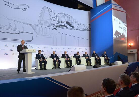 President Vladimir Putin takes part in convention of Russia's transport workers