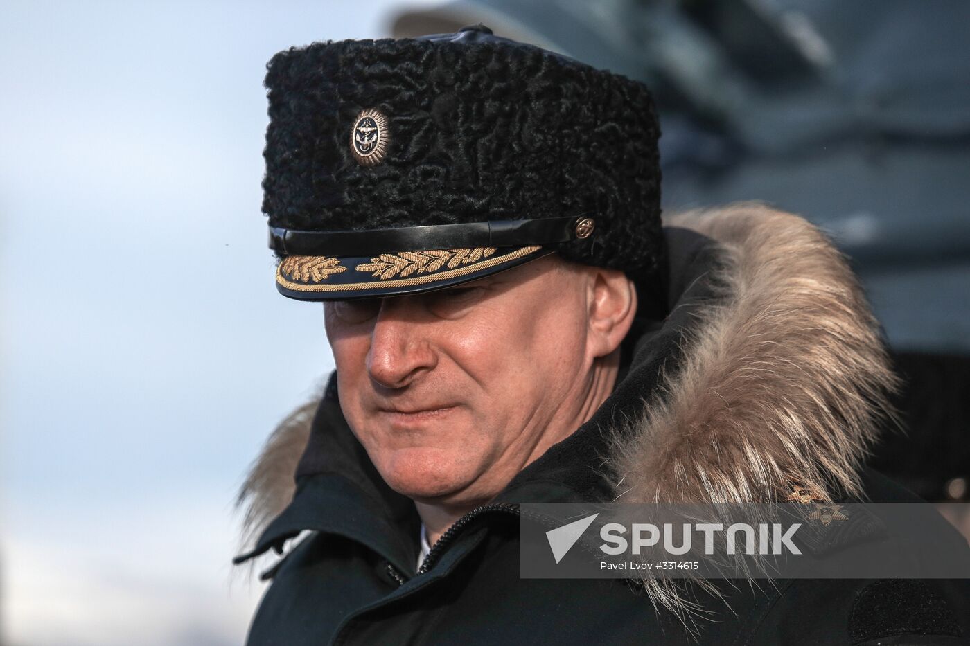 Meeting large landing ship 'Alexander Otrakovsky' in port of Murmansk