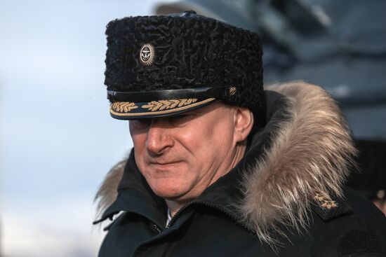 Meeting large landing ship 'Alexander Otrakovsky' in port of Murmansk