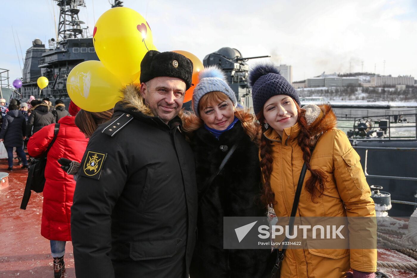 Meeting large landing ship 'Alexander Otrakovsky' in port of Murmansk
