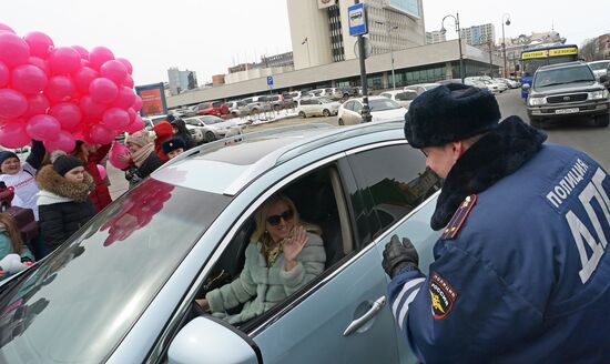 Police congratulates women drivers on International Women's Day in Vladivostok