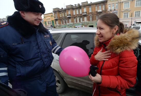 Police congratulates women drivers on International Women's Day in Vladivostok