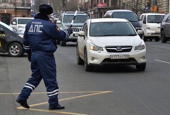 Police congratulates women drivers on International Women's Day in Vladivostok