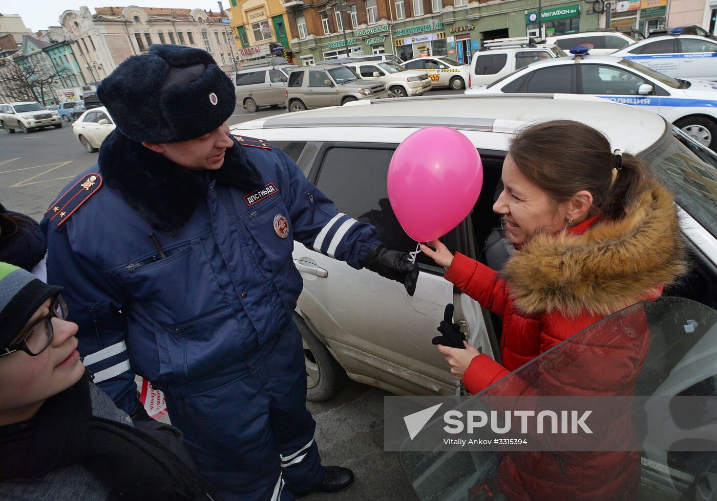 Police congratulates women drivers on International Women's Day in Vladivostok