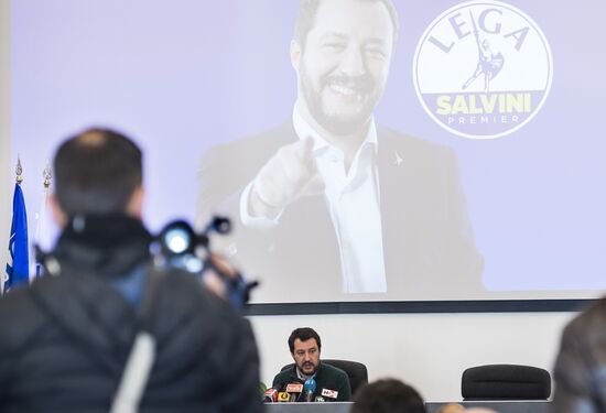 News conference by leader of Italian political party Lega Nord Matteo Salvini