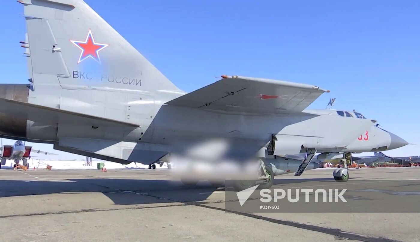 Russian Aerospace Forces MiG-31 conducts simulated firing of Kinzhal hypersonic missile