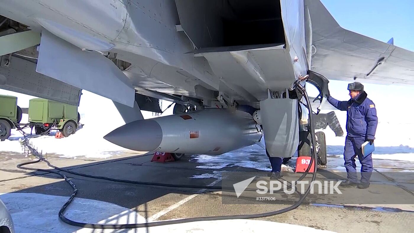 Russian Aerospace Forces MiG-31 conducts simulated firing of Kinzhal hypersonic missile