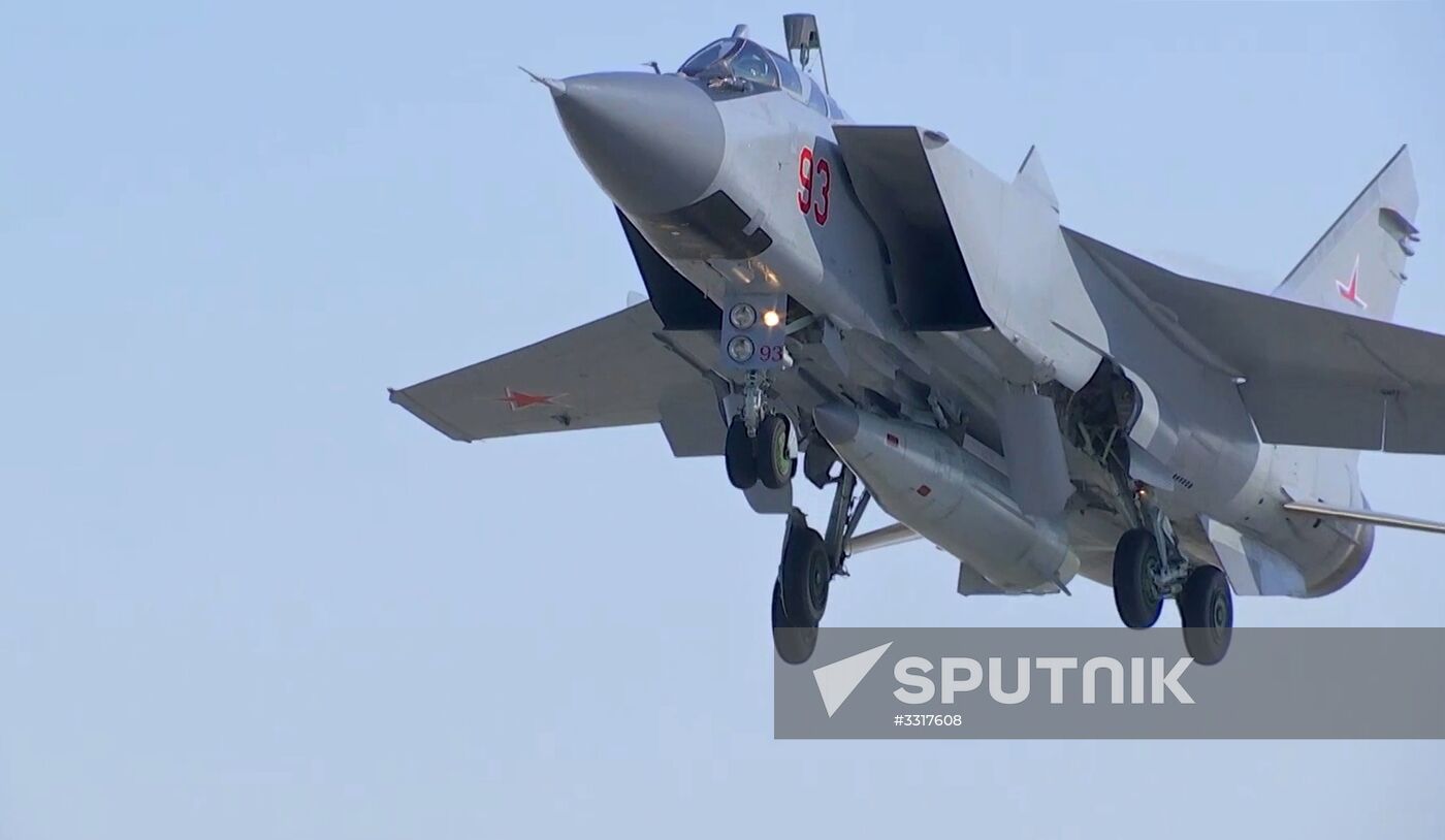 Russian Aerospace Forces MiG-31 conducts simulated firing of Kinzhal hypersonic missile