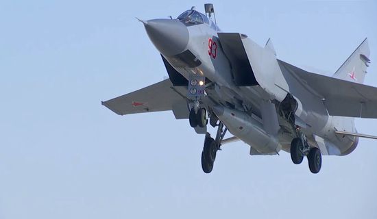Russian Aerospace Forces MiG-31 conducts simulated firing of Kinzhal hypersonic missile