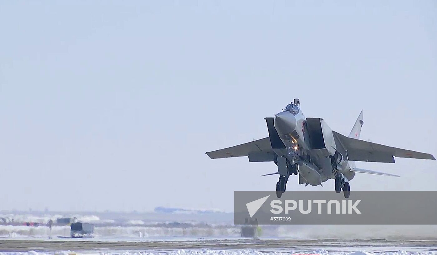 Russian Aerospace Forces MiG-31 conducts simulated firing of Kinzhal hypersonic missile