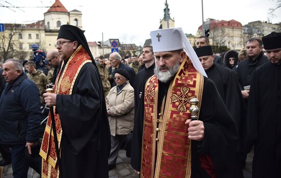 Cross procession in honor of Catholic Easter in Lviv