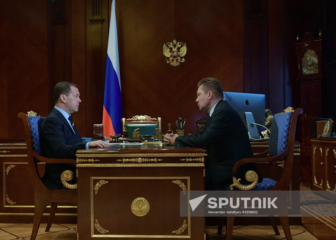 Russian Prime Minister Dmitry Medvedev meets with Gazprom CEO Alexei Miller