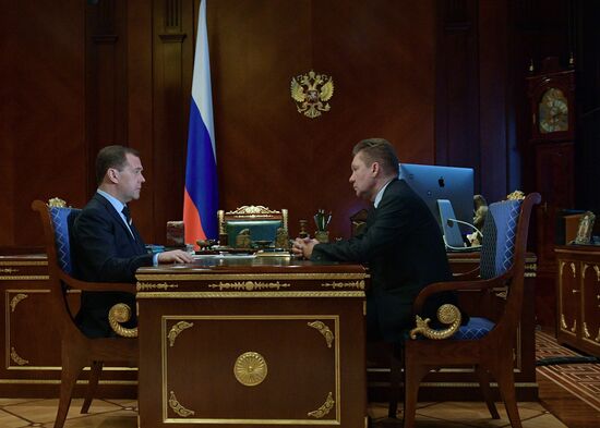 Russian Prime Minister Dmitry Medvedev meets with Gazprom CEO Alexei Miller