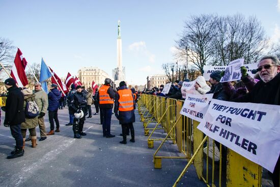 March of former Latvian Waffen SS legionaries in Riga