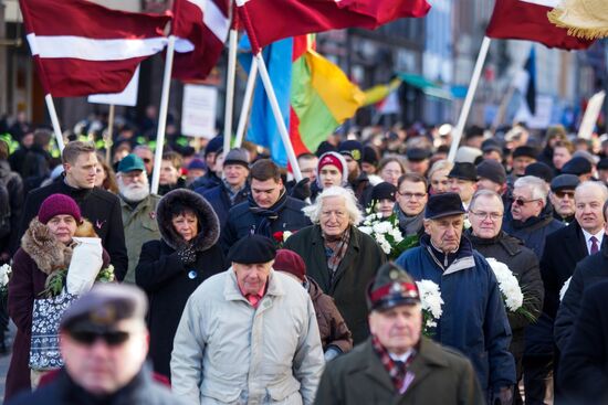 March of former Latvian Waffen SS legionaries in Riga