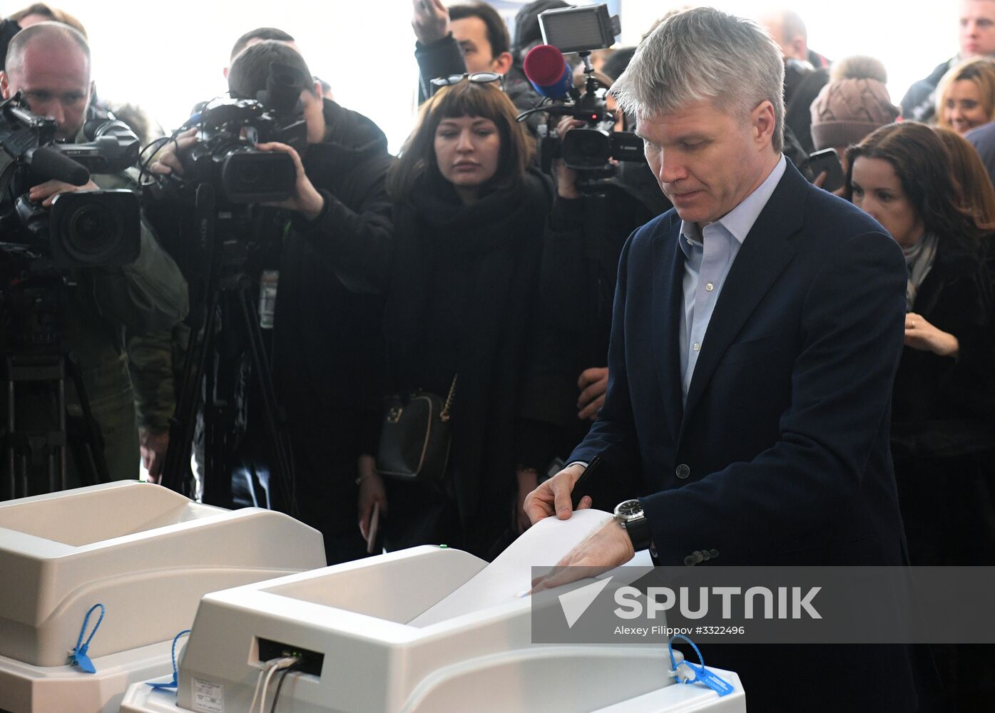 Members of Russian national football team vote at Russian presidential election