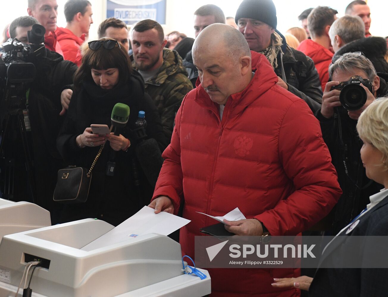 Members of Russian national football team vote at Russian presidential election