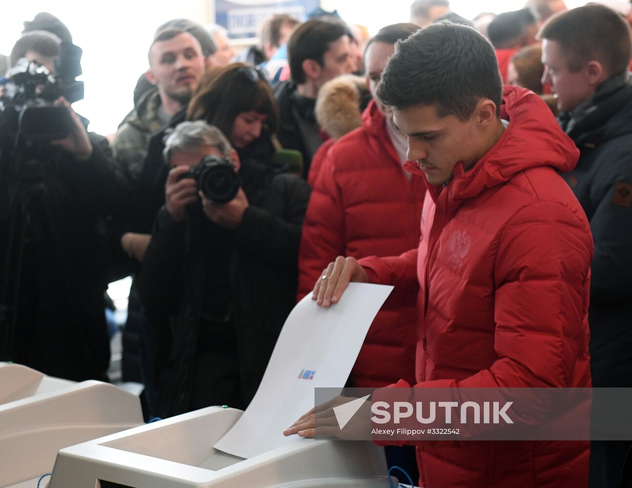 Members of Russian national football team vote at Russian presidential election