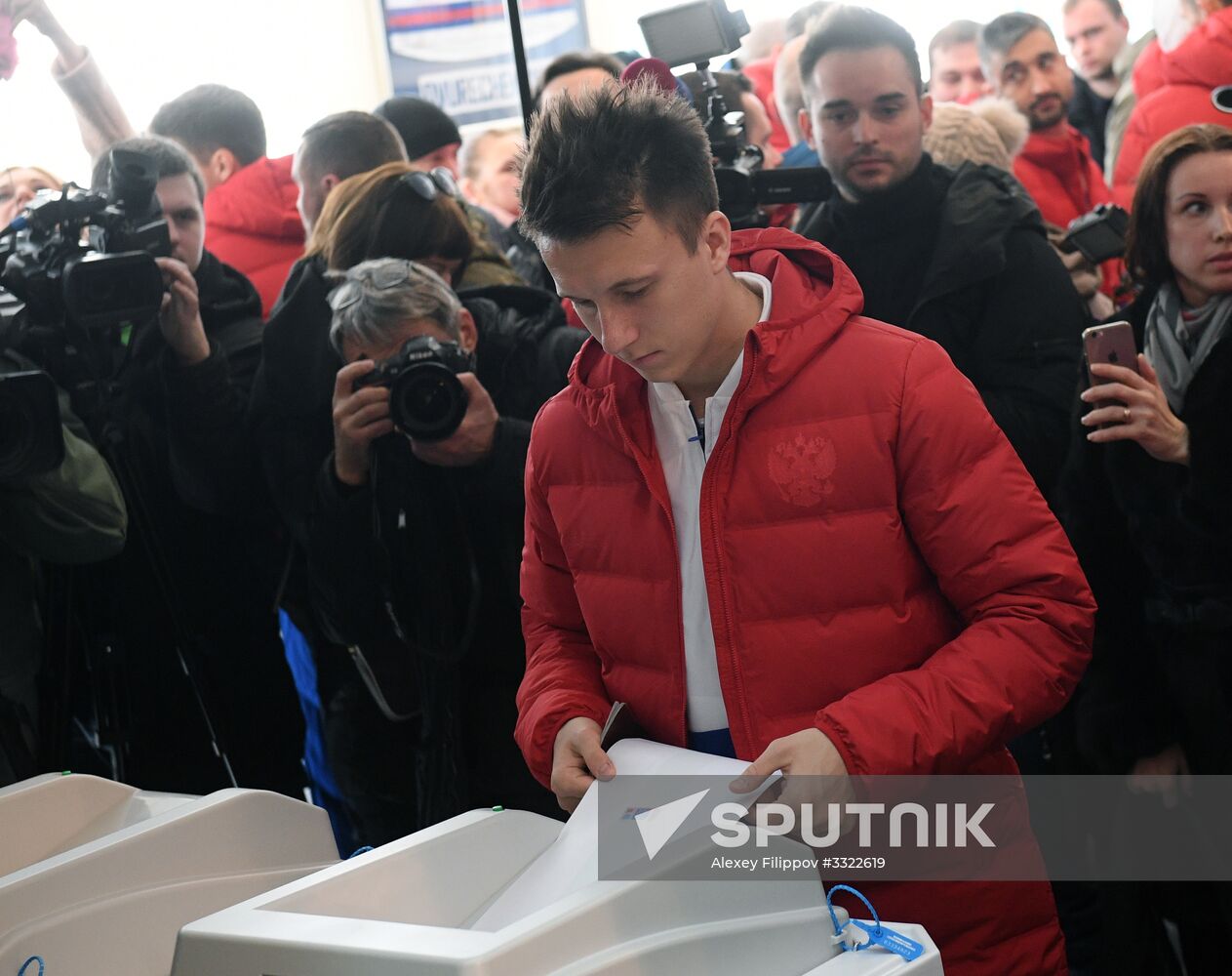 Members of Russian national football team vote at Russian presidential election