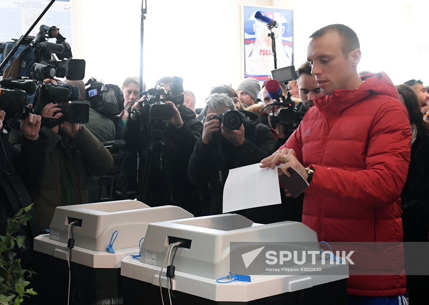 Members of Russian national football team vote at Russian presidential election
