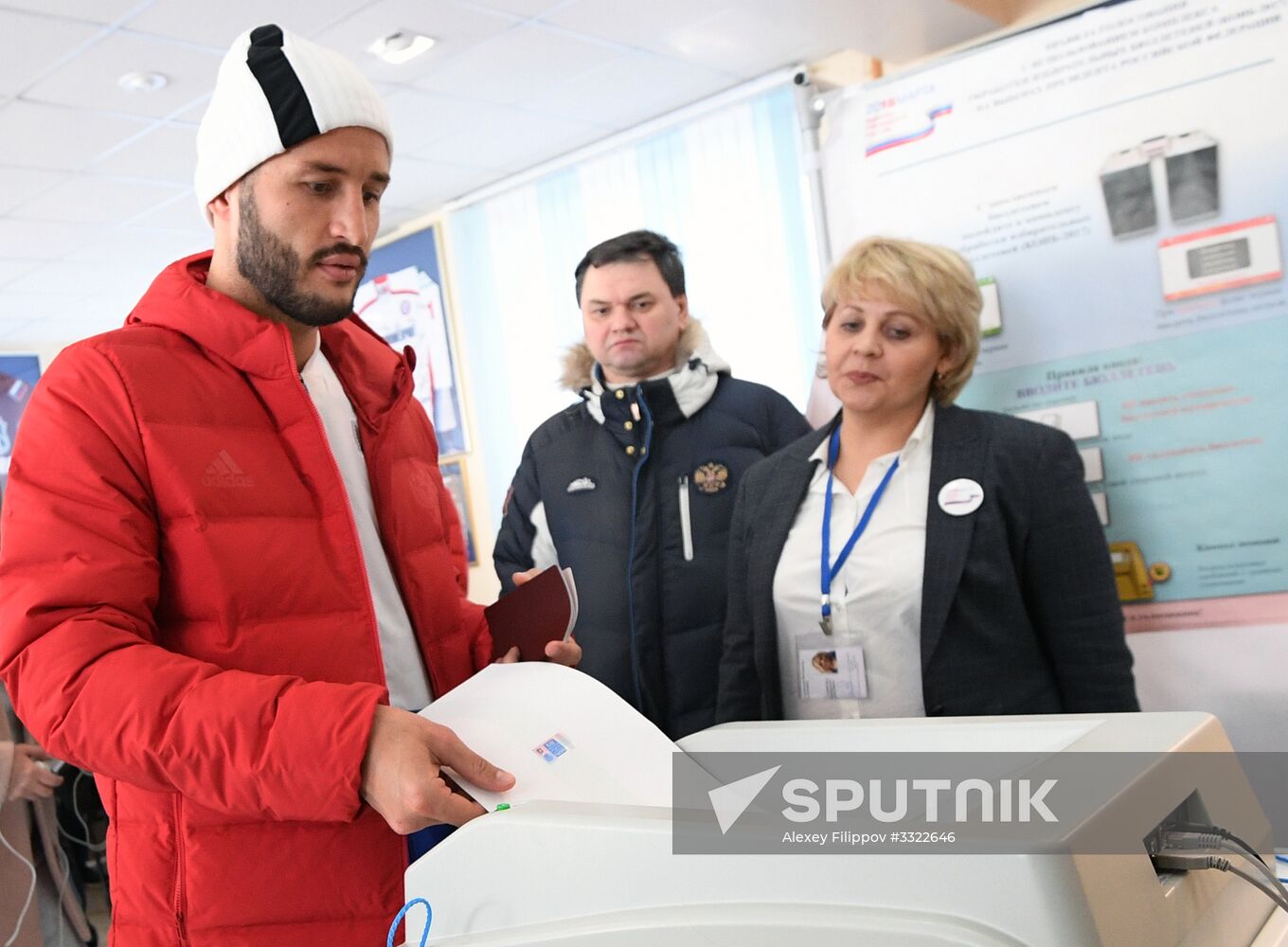 Members of Russian national football team vote at Russian presidential election