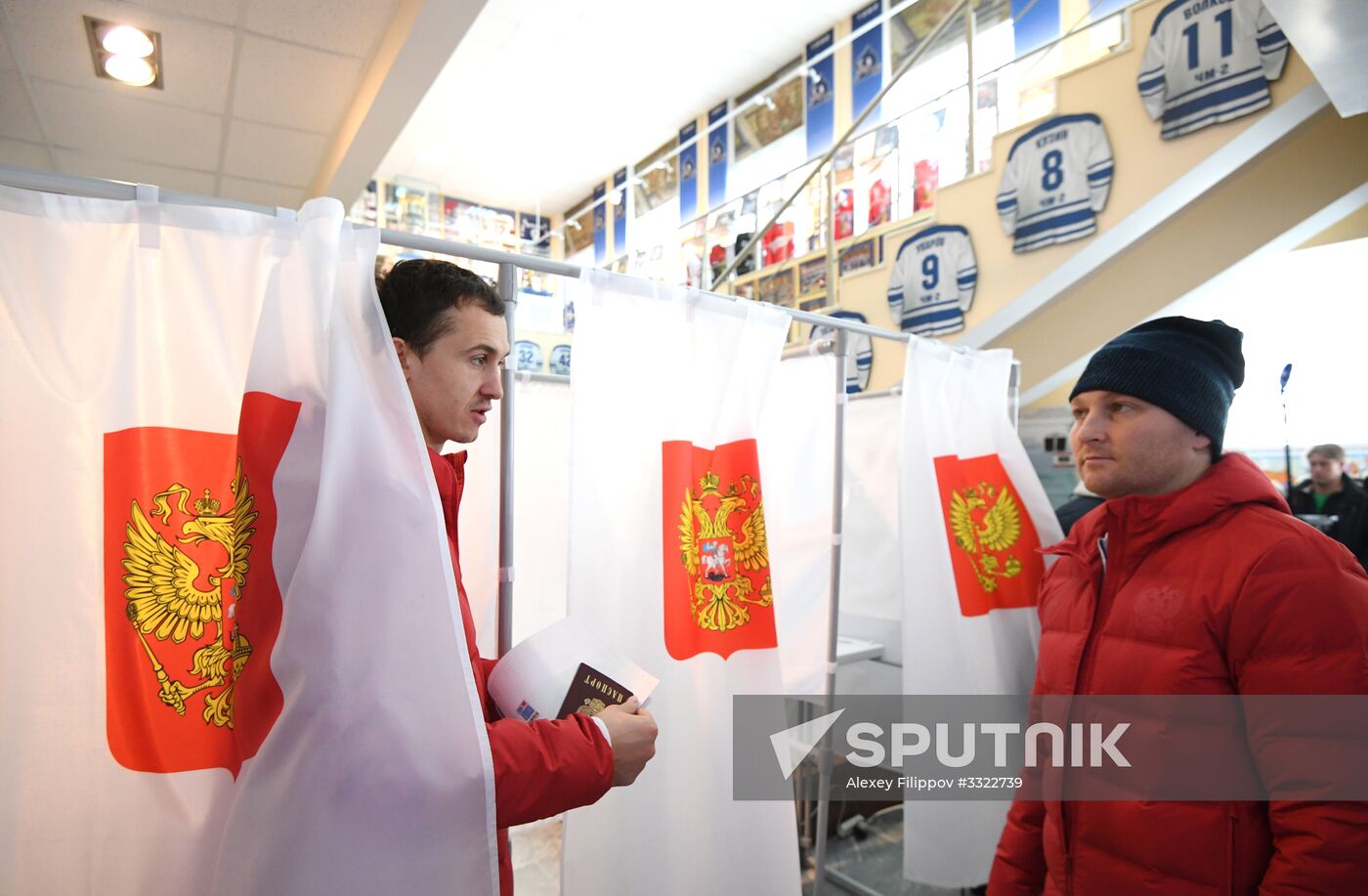 Members of Russian national football team vote at Russian presidential election