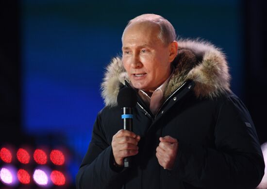 President Putin at concert and meeting in Moscow celebrating Crimea’s reunification with Russia