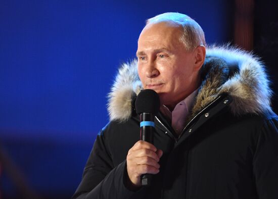 President Putin at concert and meeting in Moscow celebrating Crimea’s reunification with Russia